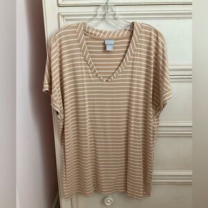 Chico's Tan Dolman Sleeve Relaxed T-Shirt Striped XL